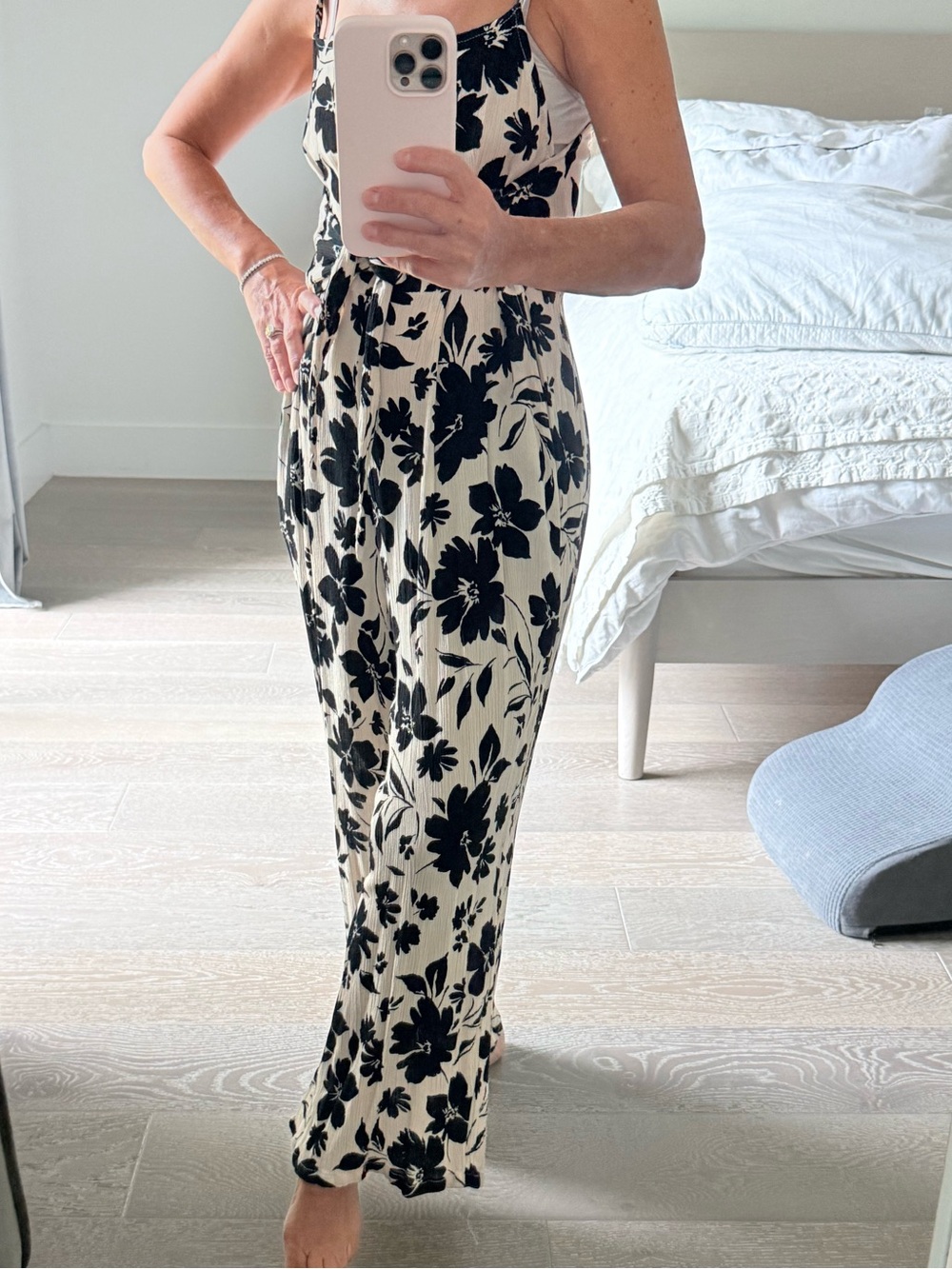 Black & Cream Floral Tie-Waist Jumpsuit